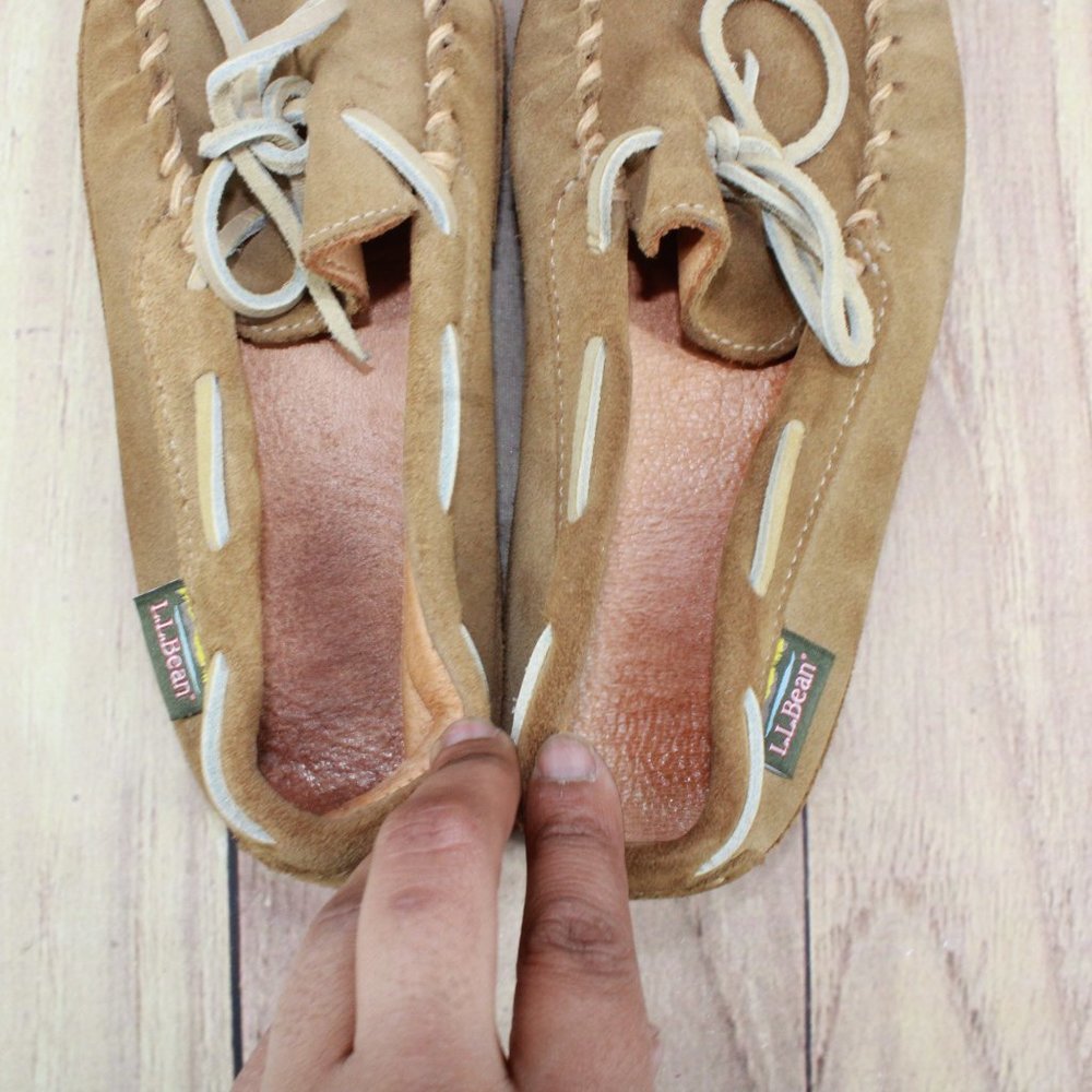 LL BEAN Brown Wicked Good Original Camp Mocs Slippers Deerskin Lined 7 - Picture 6 of 9